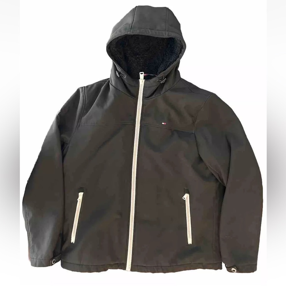 Tommy Hilfiger Men's Faux Fur Lined Jacket Hooded Full Zip Size Large